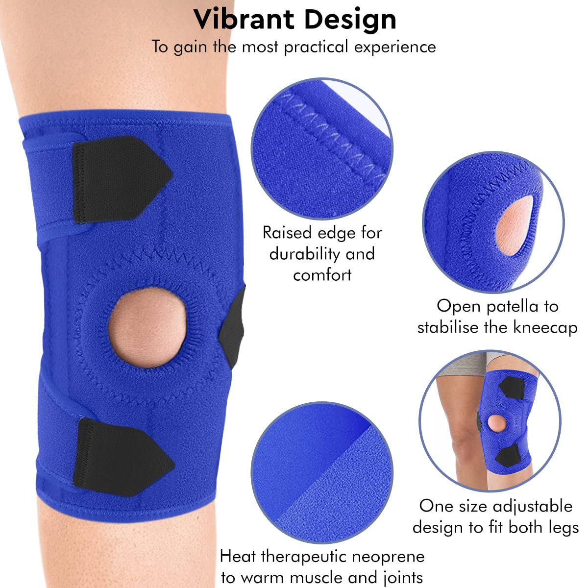 Knee brace showcasing various features, providing support and stability for the knee joint.